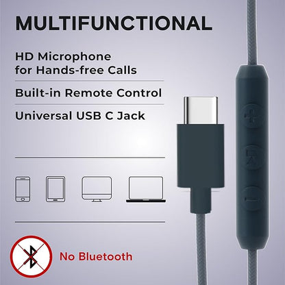 ARTIX CL750 USB C Wired Headphones with Mic & Volume Control Noise Isolating for iPhone 15-16, Samsung Computer Earphones Wired, On-Ear with Wire, Plug in and Play