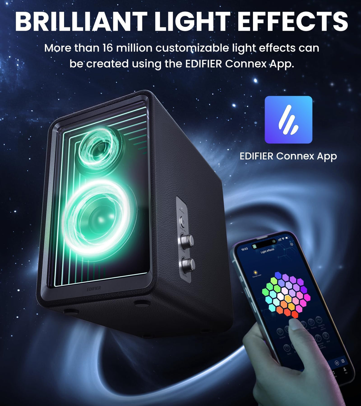 Edifier QR65 RGB Light Desktop Active Monitor, 70W RMS, Hi-Res Audio, Black