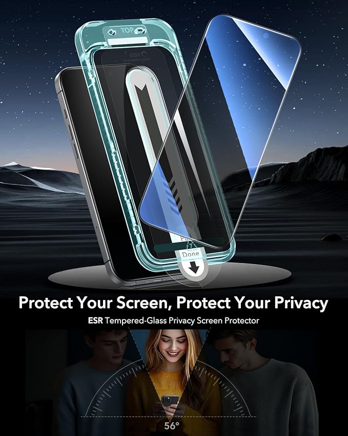 ESR 3 Pack for iPhone 16 Pro Max Privacy Screen Protector, Anti-spy Tempered-Glass Privacy Screen Protector with Flawless Fit Tray, Micro-curved Edges, Case Friendly