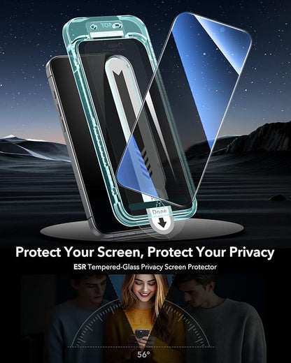 ESR 3 Pack for iPhone 16 Pro Privacy Screen Protector, Anti-spy Tempered-Glass Privacy Screen Protector with Flawless Fit Tray, Micro-curved Edges, Case Friendly