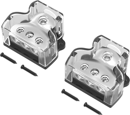 3 Way Power Distribution Block Car Audio Splitter 1 x 0 Gauge in / 3 x 4 Gauge Out Ground Distribution Block Amp for Automotive Car Boat 2 Pack