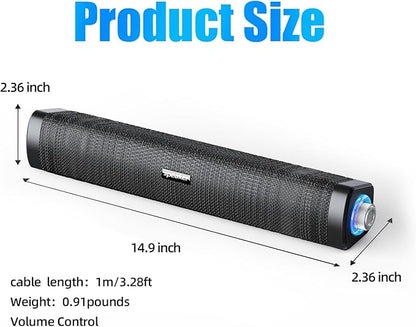 USB Computer Speakers,Computer Speakers with 3.5 mm aux,Wired USB Powered & Colorful LED Lights with Switch Button,Surround Sound Portable SoundBar for Monitor Laptop Phone(Black)