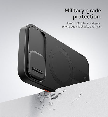 SURITCH for iPhone 15 Case with Magnetic Camera Slide Cover and Adjustable Kickstand, Compatible with MagSafe, Shockproof Bumper Case Slim Protective Cover 6.1 Inch, Black