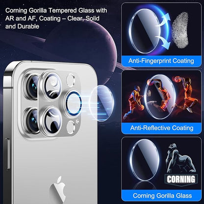 Esanik 2023 Upgrade 2 Pack for iPhone 14 Pro/iPhone 14 Pro Max Camera Lens Protector, Aluminum Alloy Metal matte Case Tempered Glass Camera Screen Cover, Scratch Resistant Case Friendly (Silver)