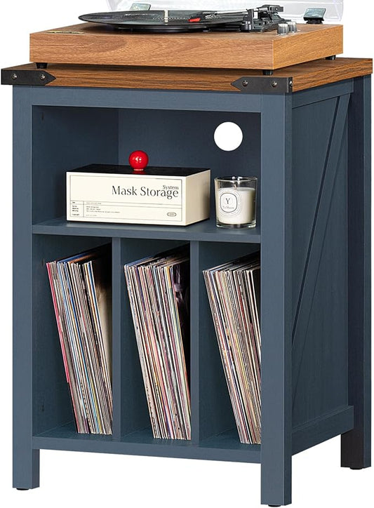 Joaxswe Record Player Stand with Vinyl Record Storage,Navy Blue Record Player Table Holds up to 160 Albums,Large Wood Turntable Stand Cabinet Dispaly Shelf for Living Room,Bedroom,Office