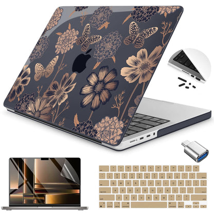 Teryeefi Case for MacBook Pro 14 Inch M5 M4 M3 M2 M1 (2021-2025 2026) Model A3427/A3426/A3434/A3112/A3401/A3185/A2918/A2992/A2779/A2442, Flower & Butterfly