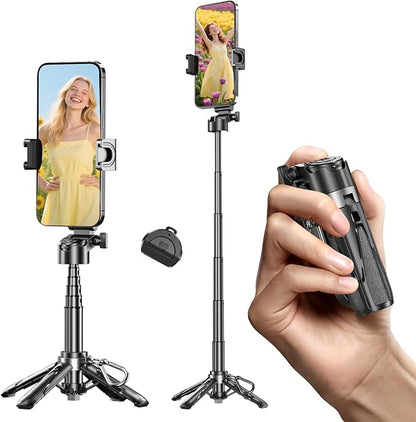 Mini Selfie Stick, Pocket Size Extendable Phone Holder with Wireless Detachable Remote Control for Content Creation/Vlog/Video Record/Live Stream