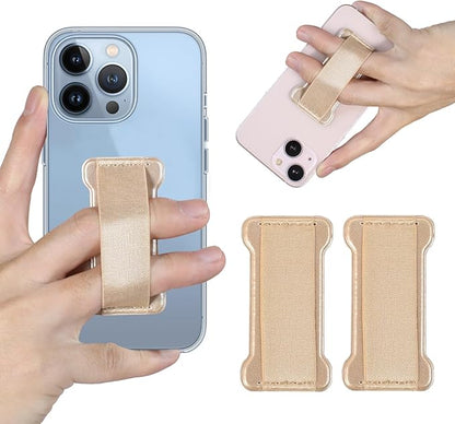 Phone Grip Holder for Hand, Universal Finger Strap Phone Holder, Finger Selfie Grip Compatible with Most Smartphones (Gold) - 2Pack