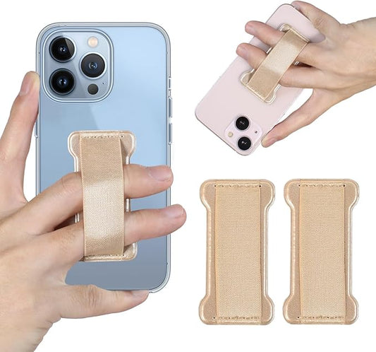 WUOJI Phone Grip Holder for Hand, Universal Finger Strap Phone Holder, Finger Selfie Grip Compatible with Most Smartphones (Gold) - 2Pack