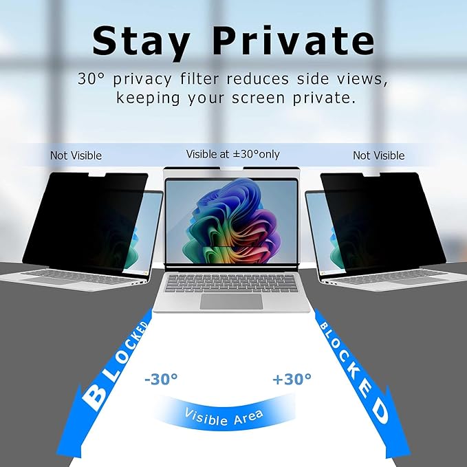 Adeway Magnetic Privacy Screen for Surface Laptop 13 inch (2025), Anti-Glare, 30° Side View Protection, Washable & Reusable Privacy Filter, Bubble-Free Installation