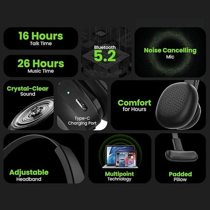 GEARit Wireless Bluetooth Headset with Mic - Multipoint Dual Connect, Noise Cancelling Trucker Headset for Phone Calls - All-Day Talk Time - Headphone with Microphone & Mute Button for Office Work