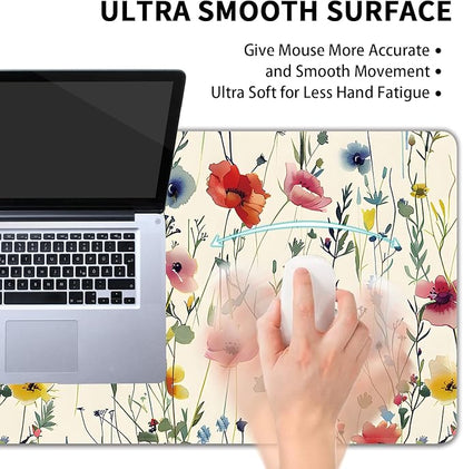 Wild Flowers Large Mouse Pad,Gaming Keyboard Desk Pad,Extended Mouse Mat Non-Slip Rubber Base with Stitched Edges for Office Game Home XL 31.5"x11.8"