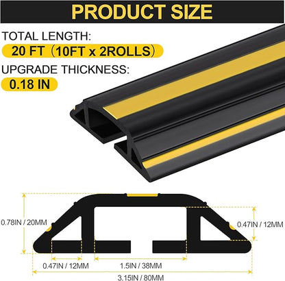 MYFAMIREA 20FT Floor Cord Cover Heavy Duty Cable Cover Protector 3 Channels Extension PVC Floor Wire Cover Outdoor Cord Hider Management Cord Cover for Wire on Floor Home Office Outdoor (2PCS 10FT)