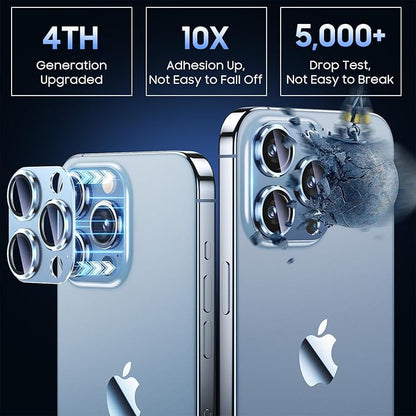 Uyiton for iPhone 13 Pro/iPhone 13 Pro Max Camera Lens Protector, [Strong Adsorption] [Drop Protection] Metal Ring Tempered Glass Rear Camera Screen Cover - Blue
