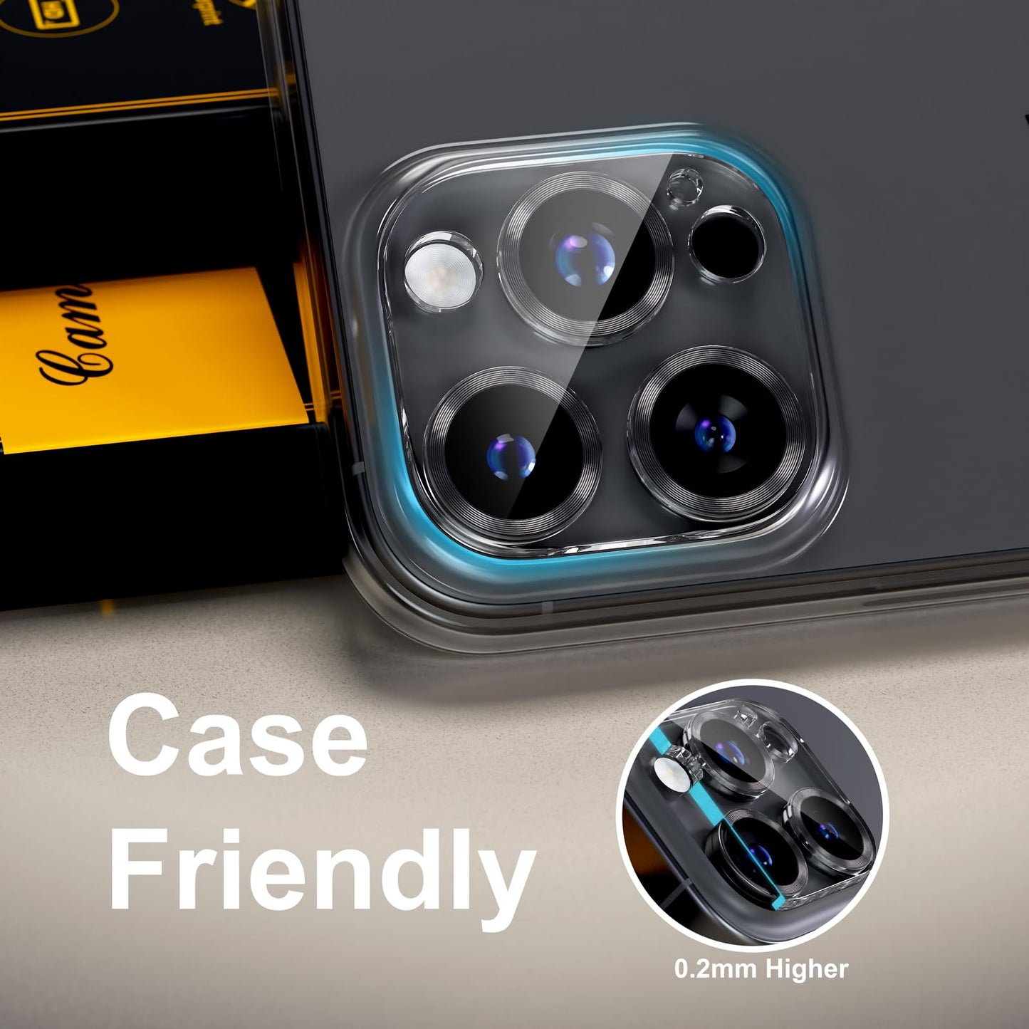 beuxece for 6 Pack iPhone 15 Pro/iPhone 15 Pro Max Camera Lens Protector [Drop Protection] [Case Friendly] [Easy Installation] 9H Tempered Glass Camera Screen Protector Cover, CD Black