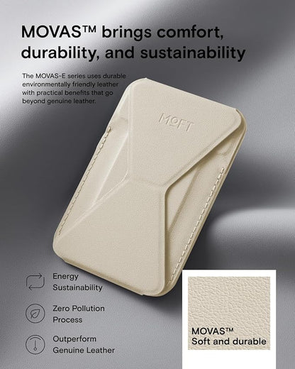 MOFT Magnetic Wallet Stand Compatible with iPhone 16/15/14/13/12 Series, Angle Adjustment & Magsafe Compatible MOVAS Phone Stand, Beach White