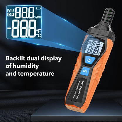 INSTRODOTS Temperature Humidity Meter, High Precision Thermometer Hygrometer with Ambient, Dew Point, Wet Bulb Thermometer, Dual Display Temperature & Humidity with LCD Backlight, TH10