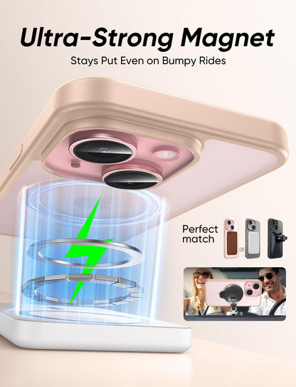 MAGIC JOHN for iPhone 15 Case 360° Rotatable Magnetic Invisible Stand, Fit for MagSafe 15 Phone Case, 16FT Military Grade Shockproof for iPhone Case with Kickstand, Rose Gold