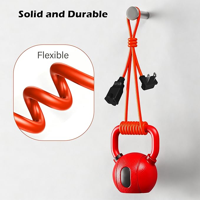 90 Degree 2 Prong Polarized Outdoor Power Extension Cord 100 FT, Angled Low-Profile Plug, 16 Gauge 125V SJTW Waterproof Long Cable for Home Office Lawnmower Garden Tools Lights, ETL+Ties-Bright Orange