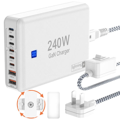 USB C Charger Block 240W, 8-Port Charging Station for iPhone/Ipad/MacBook, 6C2A PD GaN Charger Box, USB Tower Hub with Flat Plug, Travel Essentials