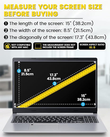 F FORITO 17.3 Inch 16:9 360° Laptop Privacy Screen Protector, Anti Peeping and Anti Glare Laptop Privacy Shield, Reduce Eye Strain & Eye Protection