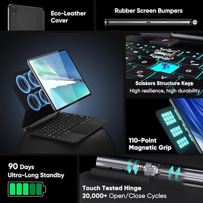 doqo Keyboard case for iPad Air 13 (M2) 2024/ (M3) 2025 and iPad Pro 12.9(6th,5th,4th,3rd Gen), Magic Keyboard case with Multi-Touch Trackpad Slim 7 Colors Backlit Black