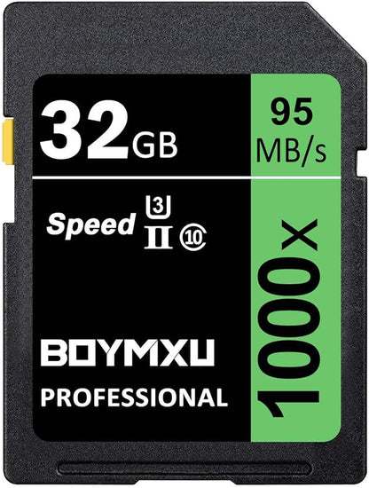 32GB Memory Card U3, BOYMXU Professional 1000 x Class 10 Card U3 Memory Card Compatible Computer Cameras and Camcorders, Camera Memory Card Up to 95MB/s, Green/Black