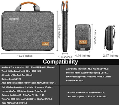 Laptop Case 15.6 Inch Briefcase Military-Grade Protection with Detachable Belt Bag, Compatible All Model of 15-16 Inch MacBook Pro and Most Popular 15.6 Inch Notebooks Chromebooks (Gray Black)