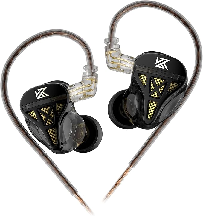 Wired Headphone,KZ DQS HiFi Dynamic Drivers IEM Earphone,KZ Gaming Earbuds Headphones Bass 2pin 3.5mm Sports Music Game in Ear Monitor Headphone for System Singers (Black, No Mic)…