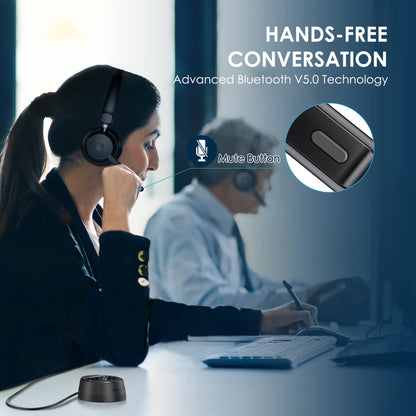 Mopchnic Bluetooth Headset, Wireless Headphone with Microphone for Computer, On Ear Bluetooth Headset with USB Dongle for Office Call Center Skype Zoom Meeting Online Class (Gray)