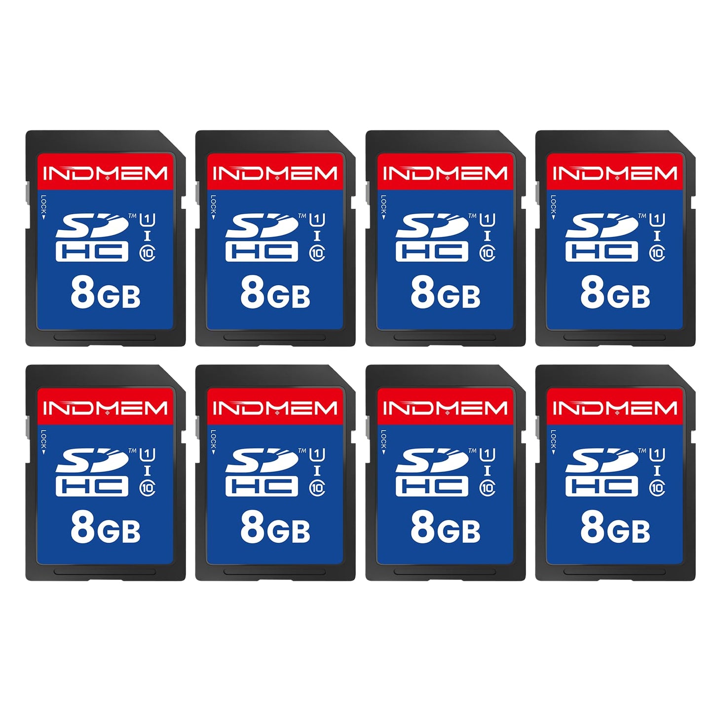 INDMEM SD Card 8GB, 8 Packs Class 10 8GB Flash Memory Card MLC Standard Secure Digital Cards Camera Card