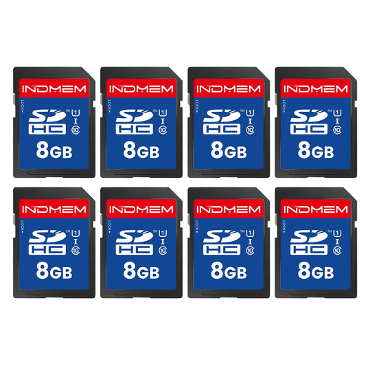 INDMEM SD Card 8GB, 8 Packs Class 10 8GB Flash Memory Card MLC Standard Secure Digital Cards Camera Card
