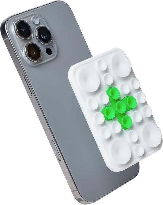 Plentri The Clingy Thingy Magnetic Phone Grip - Removable iPhone Suction Grip for Hands-Free FaceTime - Workouts, Influencers & Content Creator Essentials, Compatible with iPhone 12-17 (White/Green)
