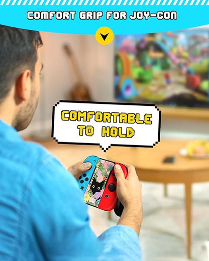 Lotadilo Joy-Con Grip for Nintendo Switch/Switch Oled - JoyCon Comfort Hand Grips Controller for Women Girls Teen Boys Cute Cartoon Design, Cat Flower