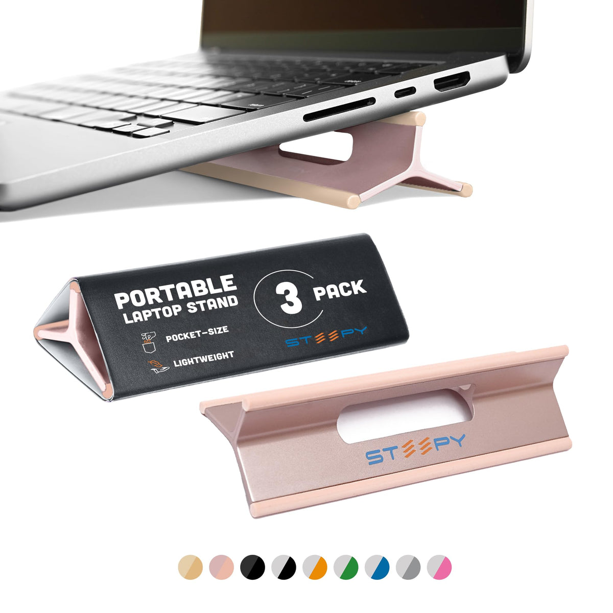 Steepy Portable Laptop Stand for Desk Adjustable Height, 13-17 Inch Devices