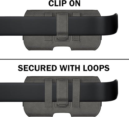 DeBin Case for Galaxy S25 S24 5G S23, S22, S21, S20, S10, S9, A10e, A01, Note 10, Cell Phone Belt Holster Clip Pouch Holder Cover (Fits Samsung with Case on) Pewter