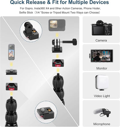 Motorcycle Mount kit for Insta36O X5 X4, Bike Handlebar Clamp Mount and 59" Invisible Selfie Stick Bundle Kit, Heavy-Duty Super Clamp Camera Ebike ATV Mount for G02/3 /3S/Ace, GoPr0 13,JC017
