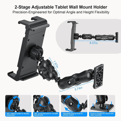 PLDHPRO Tablet Mount for Truck, Heavy Duty Drill Base Tablet Holder for Car Dashboard, Adjustable 2-Stage Stand Compatible with iPad, Galaxy Tab/Z Fold, 5.5-14.6'' Phone Tab for Wall, Vehicle, Boat