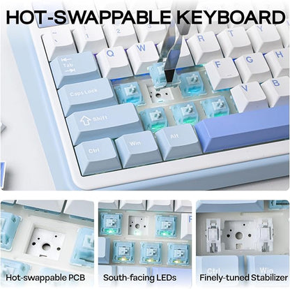 EPOMAKER TH99 Wireless Mechanical Keyboard with Lubed Silent Switch, Quiet Gaming Keyboard, 8000mAh,Creamy Gasket,RGB Backlit,Numpad,PBT Keycap,Hot Swappable,for Gamers/Office (Blue&White)