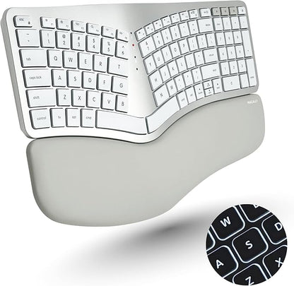 Macally Bluetooth Ergonomic Keyboard, Wireless Split Keyboard, Carpal Tunnel Comfort, Ergo Rechargeable Split Wrist Key Board - Backlit Apple 100 Key Layout for MacBook Pro/Air, iMac