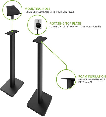 Kanto SP26PL Black Metal Speaker Stand (26 inches) - Universal Fit, Hidden Cables, Rotating Top Plate, Carpet & Hardwood Feet, ¼’-20 Mounting, Pair