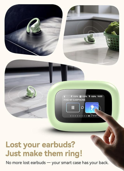 Wireless Earbuds, ANC Noise Cancelling Sport Ear Buds with Multifunctional Touch Screen, Bluetooth 5.4 Headphones, Bass Stereo Sound, 5 EQ Over The Ear Earbuds for Sports/Workout/Gym-Green