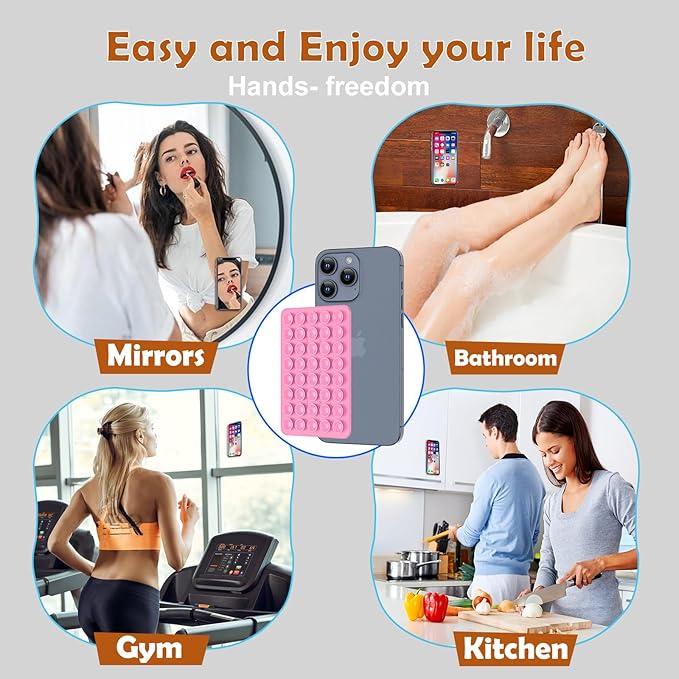 Silicone Double Sided Suction Phone Case Mount, Detachable Hands Free & Strong Grip Holder for Selfies & Videos, Compatible iPhone Android (Pink, 1Pack)