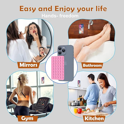 Silicone Double Sided Suction Phone Case Mount, Detachable Hands Free & Strong Grip Holder for Selfies & Videos, Compatible iPhone Android (Pink, 1Pack)