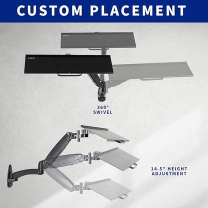 VIVO Sit-Stand 24 Inch Pneumatic Spring Keyboard and Mouse Tray Wall Mount, Counterbalance Height Adjustable Typing Platform, Ergonomic Tilt, Neutral Writing Position, Black, MOUNT-KB35A