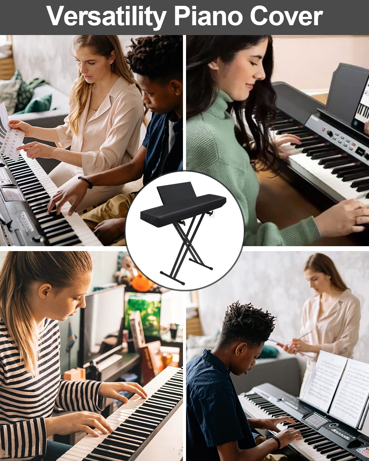 Stretchy Electric Piano Keyboard Covers - Waterproof Elastic Lock Music Keyboard Protector (61 Keys, Black)