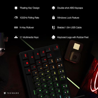 TECWARE Phantom 87 Key Mechanical Keyboard, RGB led, Typewriter Sound, Outemu Blue Switch