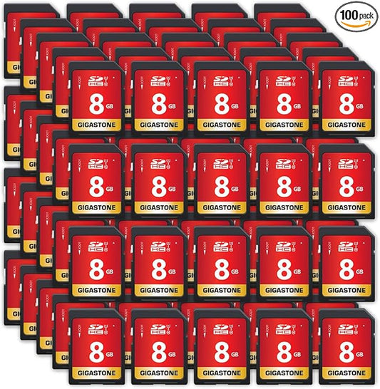 GIGASTONE 8GB SD Card 100-Pack UHS-I U1 Class 10 SDHC Memory Card, Speed Up to 80MB/s, Full HD Video Kodak Olympus Digital Camera, with 100 Mini Cases