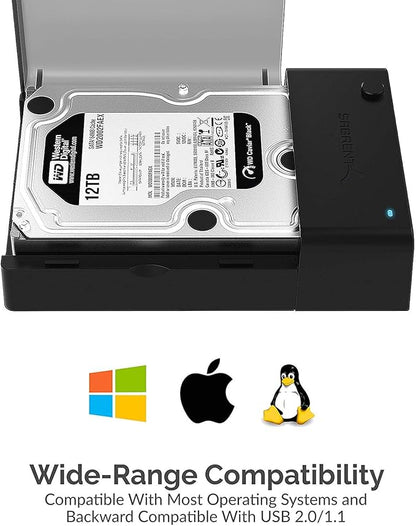 SABRENT USB 3.0 to SATA External Hard Drive Lay Flat Docking Station with Built in Cooling Fan for 2.5 or 3.5in HDD, SSD [Support UASP and 22TB] (EC-DFFN)