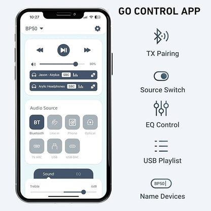 Arylic BP50 Bluetooth 5.2 aptX Home Audio Preamplifier with HDMI ARC, Phono Input and GO Control APP Audio Adapter with DAC, RCA outputs for AV Receiver.